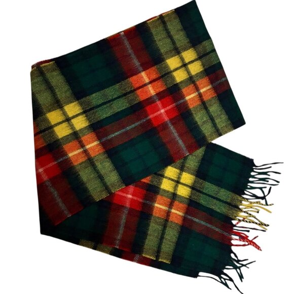 Ballantrae Edinburgh Buchanan Plaid Lambswool Scarf Fringed Hem Multicolored NWT - Picture 1 of 5